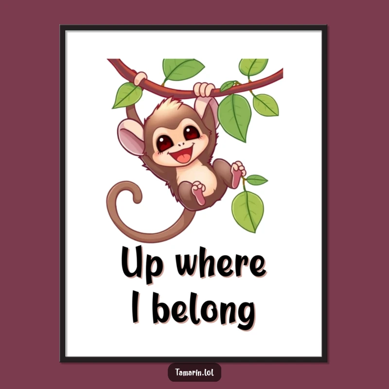Funny Tamarin Swinging Poster: Energetic Monkey Art Print, Gift