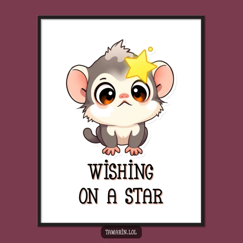Funny Tamarin Star Gazer Poster: Curious Monkey Art, Charming Whimsical Wall Decor Gift
