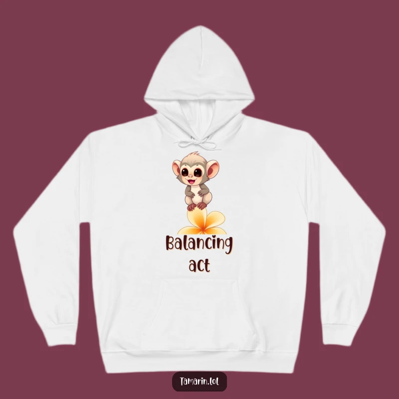 Funny Tamarin Monkey Flower Hoodie - Cozy & Comical Primate Balance Wear