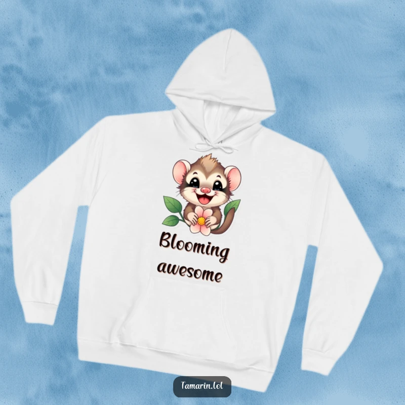 Funny tamarin flower peek hoodie, a cheerful tamarin peeking from behind a flower, offering warmth and a delightful surprise.