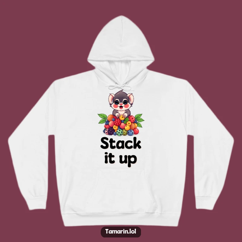 Funny Tamarin Berry Hoodie: Cozy Juggling Primate Design, Warm and Funny Gift Apparel