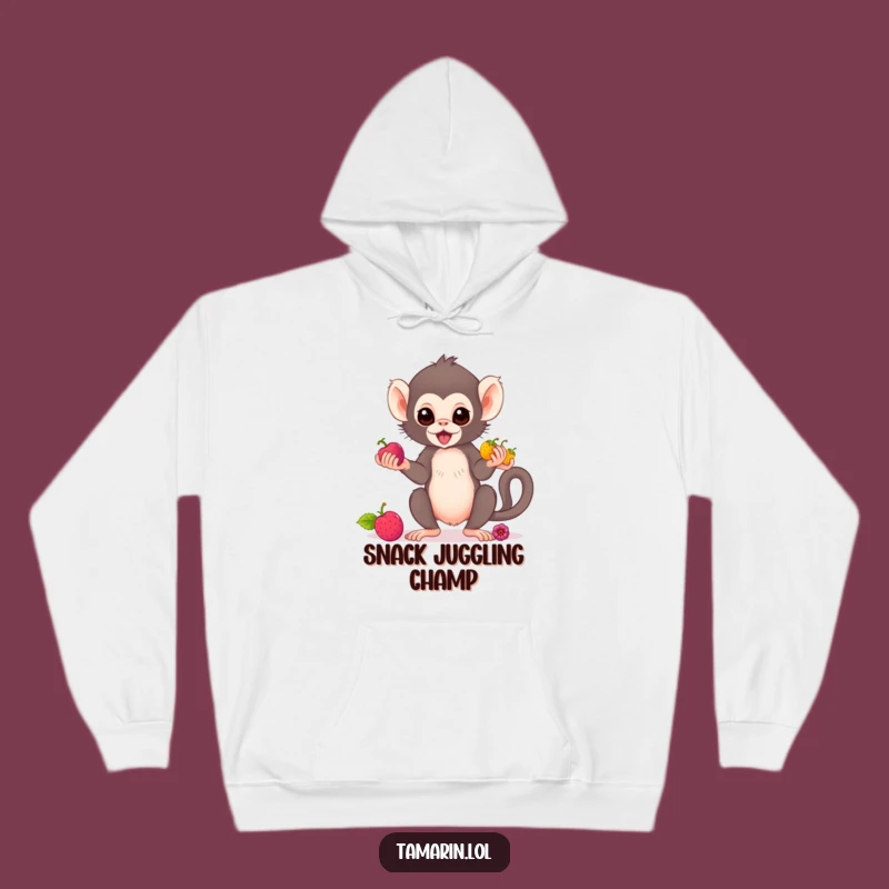 Funny Tamarin Monkey Juggling Hoodie - Cozy & Comical Berry Acrobat Gear