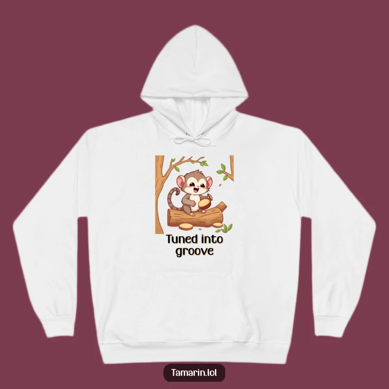 Cozy Funny Tamarin Drummer Hoodie - Warm & Humorous Primate Music Lover Gift