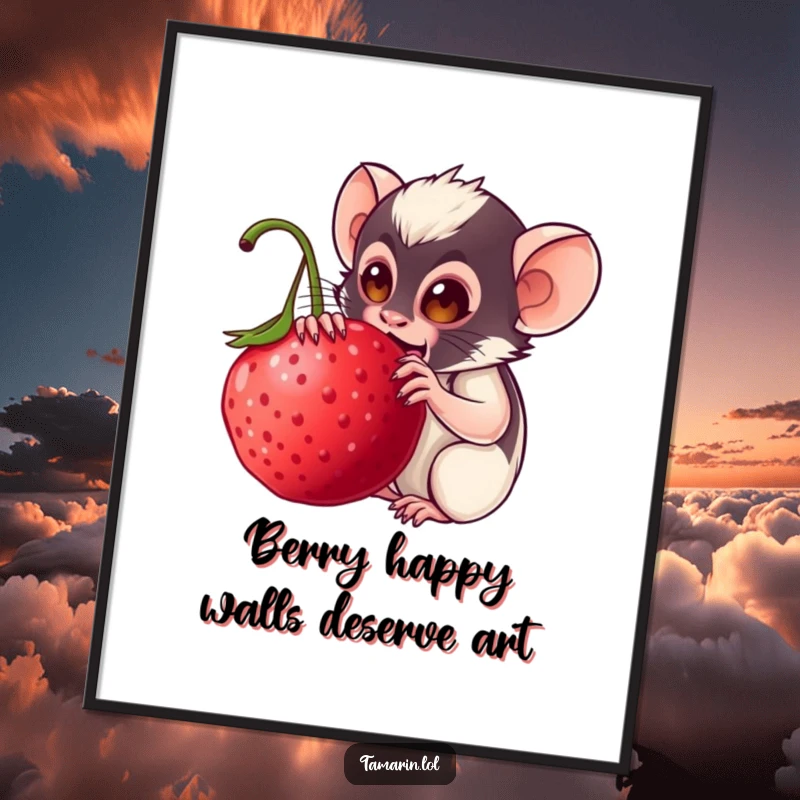 Funny Free Printable Wall Art: A tamarin gleefully devours a spectacularly large, juicy berry.