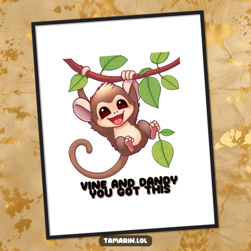Funny Free Printable Tamarin Wall Art: A tamarin energetically swinging from a vine, a picture of pure, wild joy.