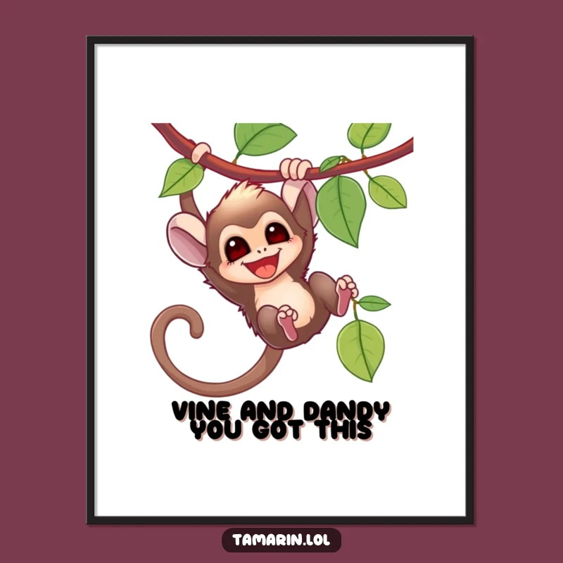 Free Printable Tamarin Wall Art: Funny Swinging Monkey Downloadable Jungle Decor