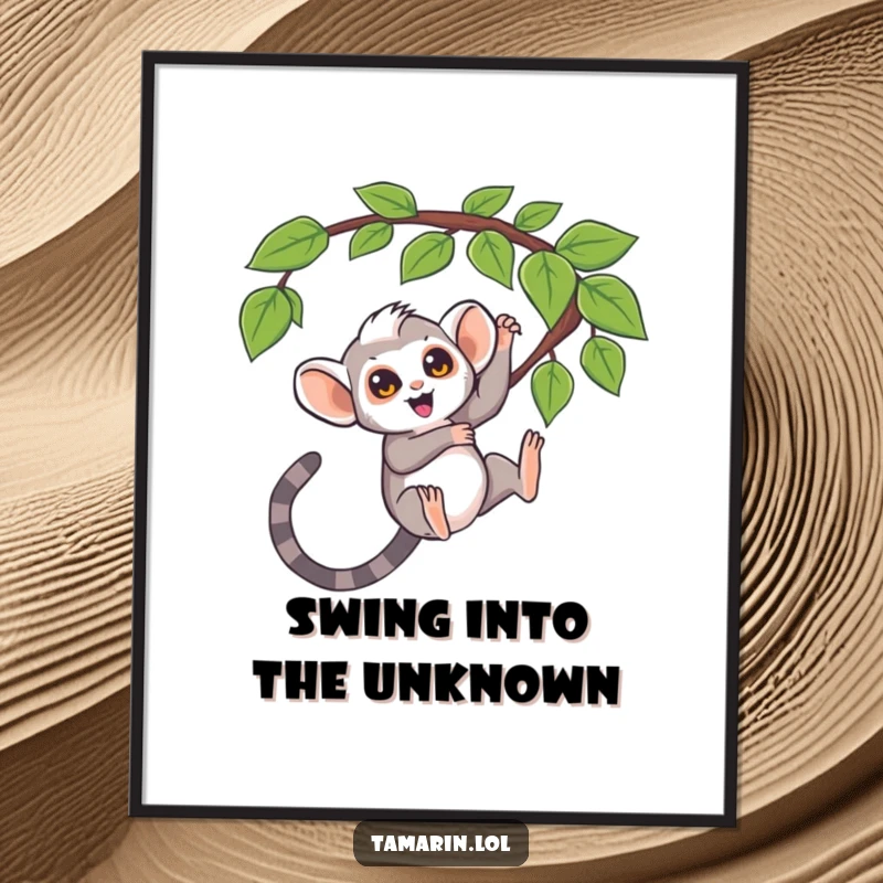 Funny Free Printable Wall Art: Excited tamarin swinging from a question mark vine, adding whimsical decor.