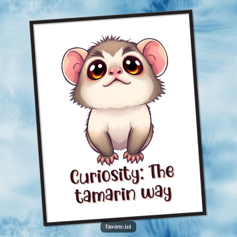 Funny Free Printable Wall Art: A tamarin looking up with wide, curious eyes, perfect for adding humor to any room. Downloadable decor.