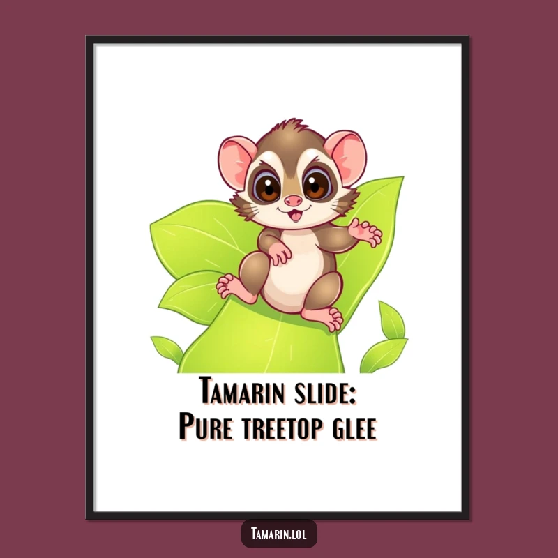 Free Printable Wall Art: Excited Tamarin Leaf Slide Funny Downloadable Decor