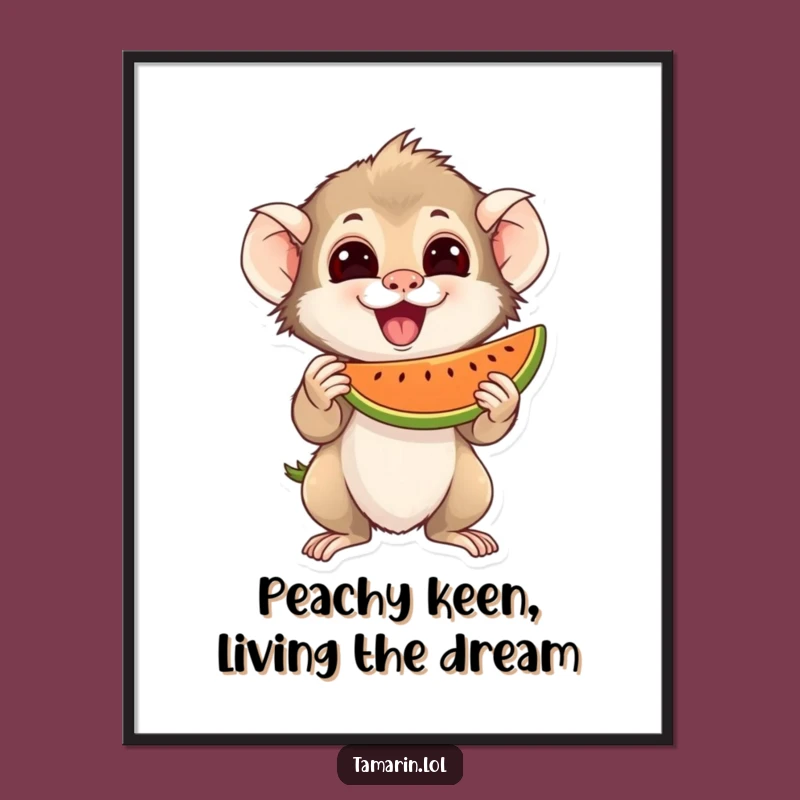 Free Printable Wall Art: Excited Tamarin with Fruit - Funny Downloadable Home Decor