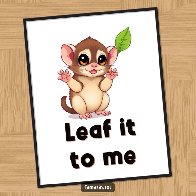 Funny Free Printable Wall Art: A sweet tamarin is captured mid-play, trying to catch a single falling leaf.