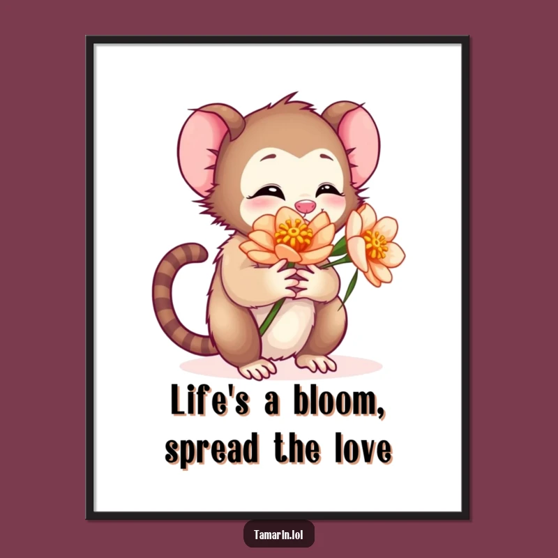 Funny Free Printable Wall Art: Tamarin's Flower Embrace Scene
