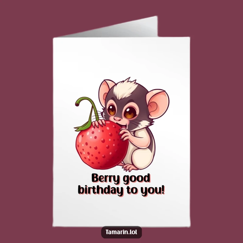Free Printable Birthday Card: Funny Tamarin Berry Munching Downloadable Gift