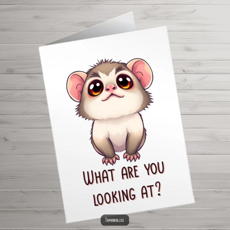 Funny Free Printable Birthday Card: Wide-eyed tamarin looking up curiously, ready for a hilarious celebration. A cute and downloadable gift.