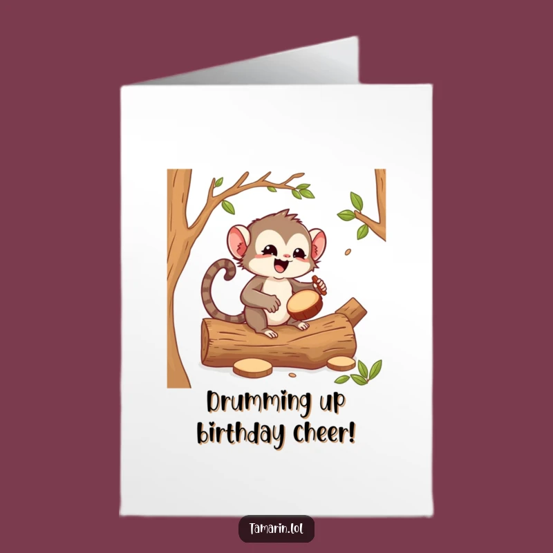 Free Printable Birthday Card: Funny Tamarin Drummer Design for a Wild Celebration