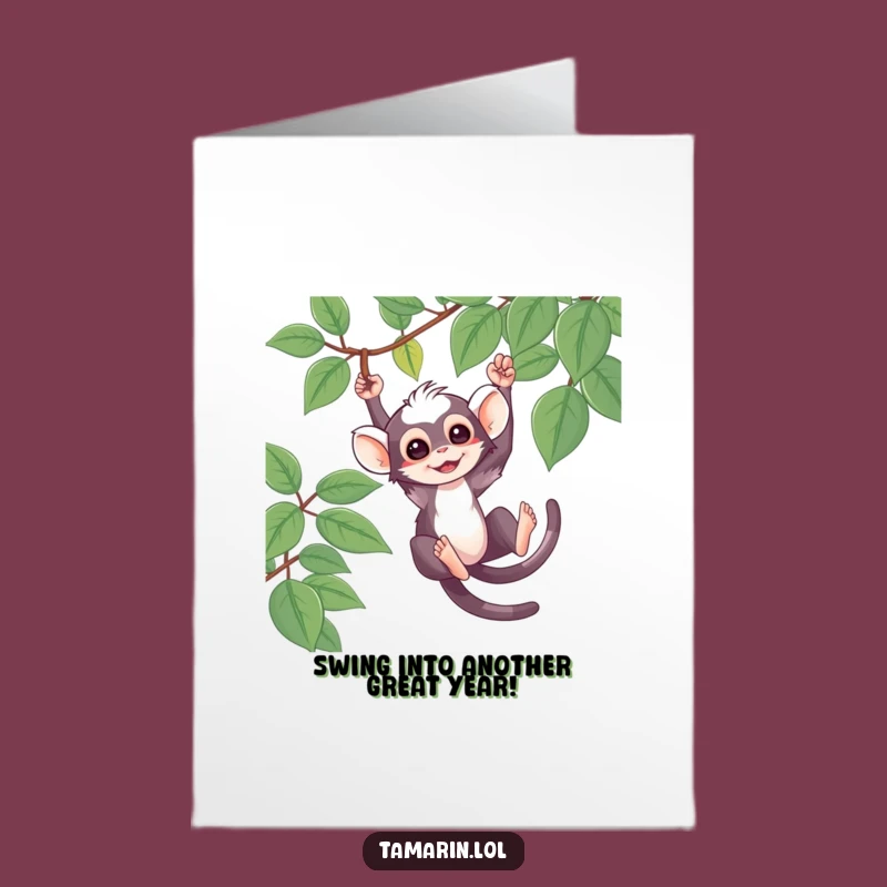 Free Printable Birthday Card: Tamarin Swinging Fun - Funny Downloadable Gift