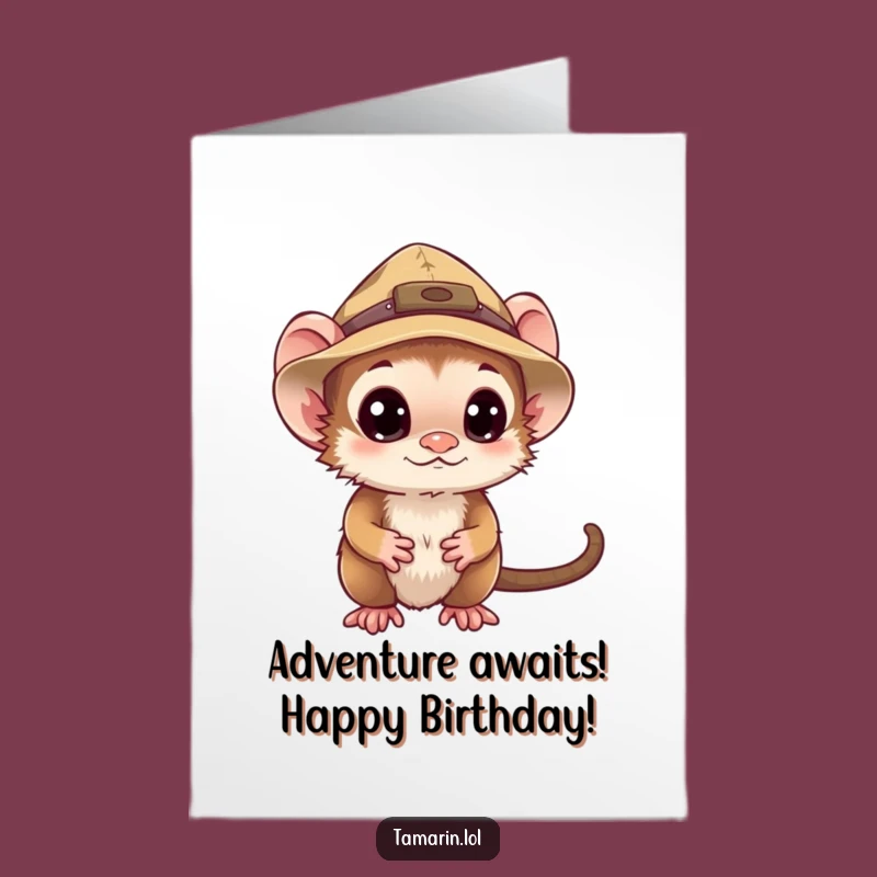 Free Printable Tamarin Explorer Birthday Card: Curious Fun, Funny Downloadable Gift