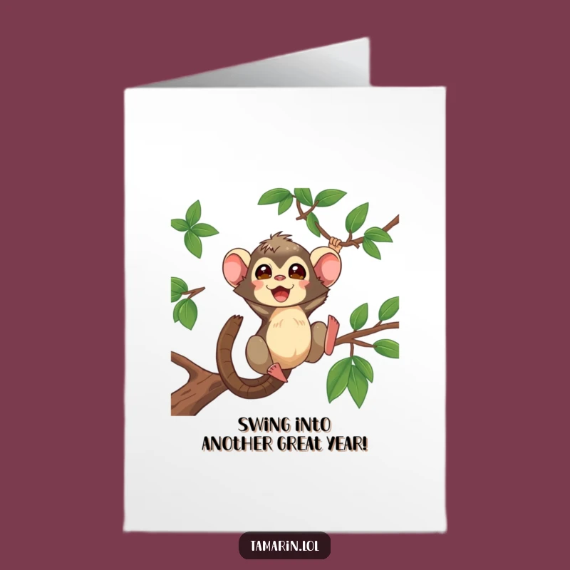 Funny Free Printable Birthday Card: Energetic Tamarin Swinging, Hilarious Downloadable Gift