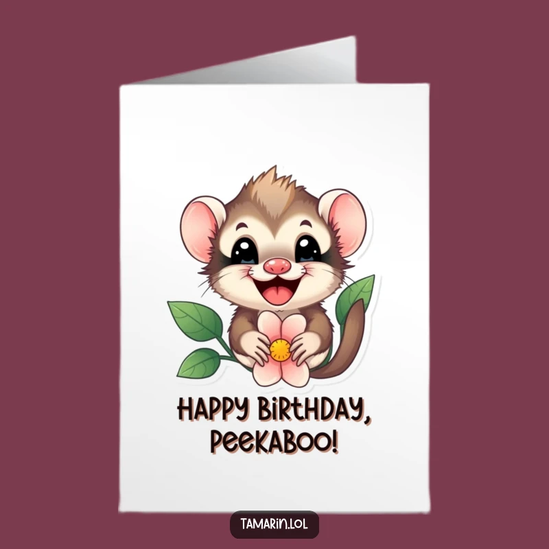 Free Printable Birthday Card: Cute Tamarin Flower Peek for a Cheerful Day