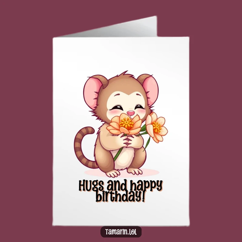 Free Printable Funny Birthday Card: Tamarin Flower Hug