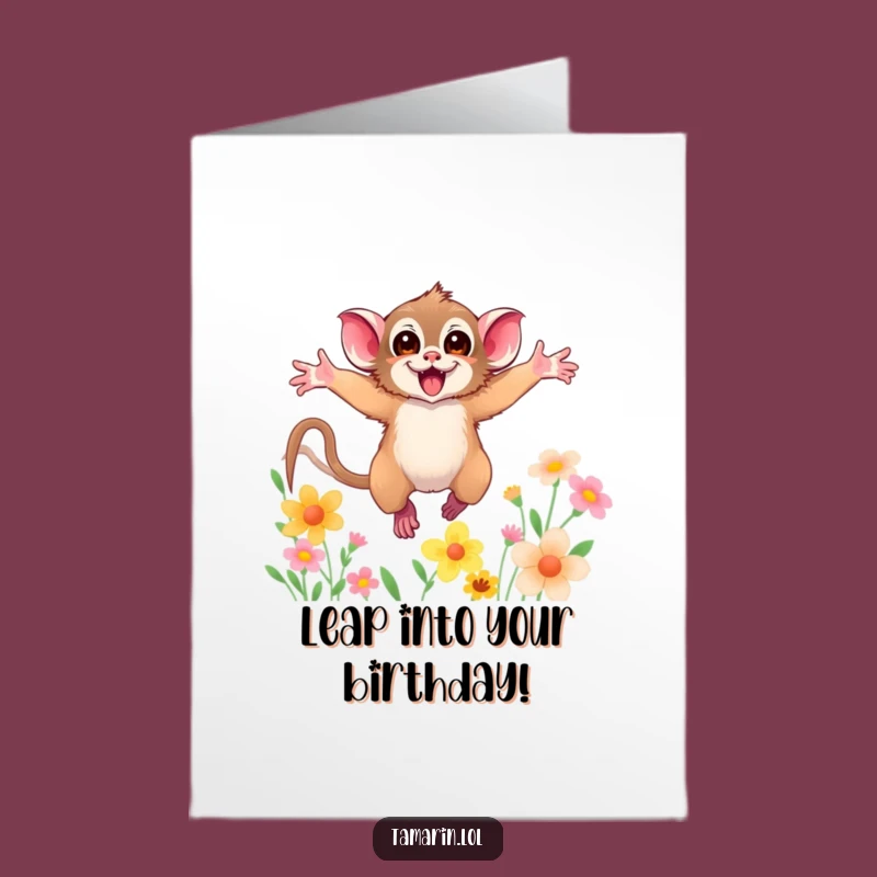 Free Printable Birthday Card: Joyful Tamarin Flower Leap Surprise Gift