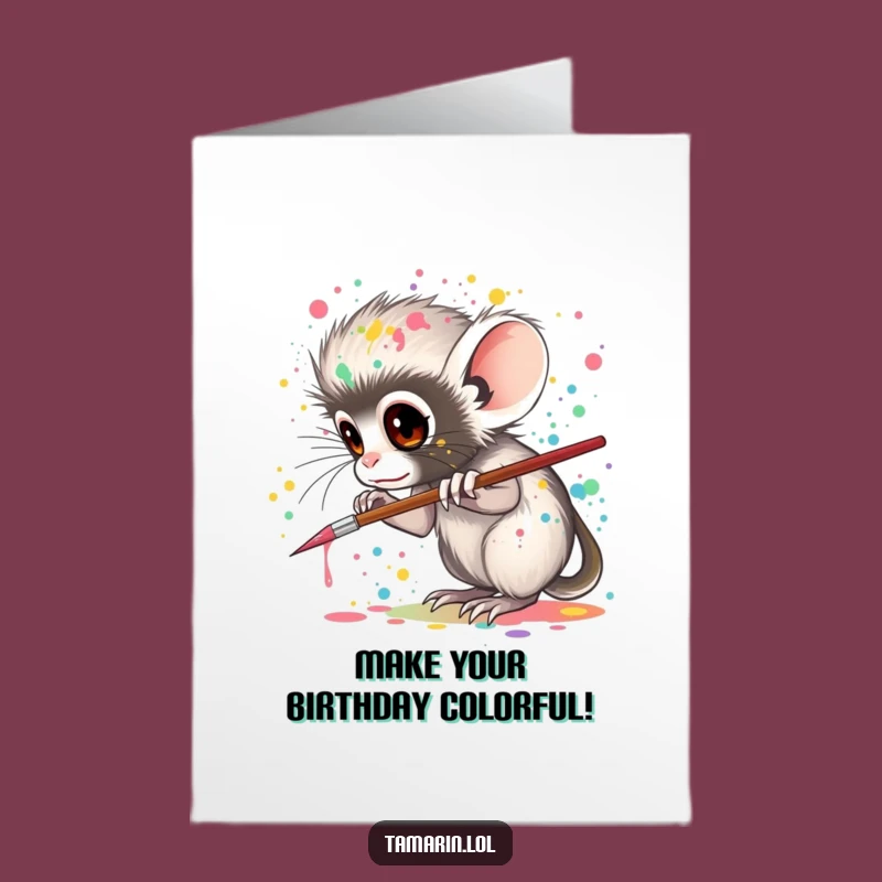 Free Printable Funny Birthday Card: Artistic Tamarin Paint Splash Downloadable Gift