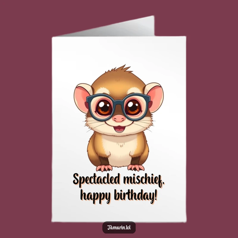 Free Printable Funny Birthday Card: Mischievous Tamarin Spectacles Downloadable Digital Gift