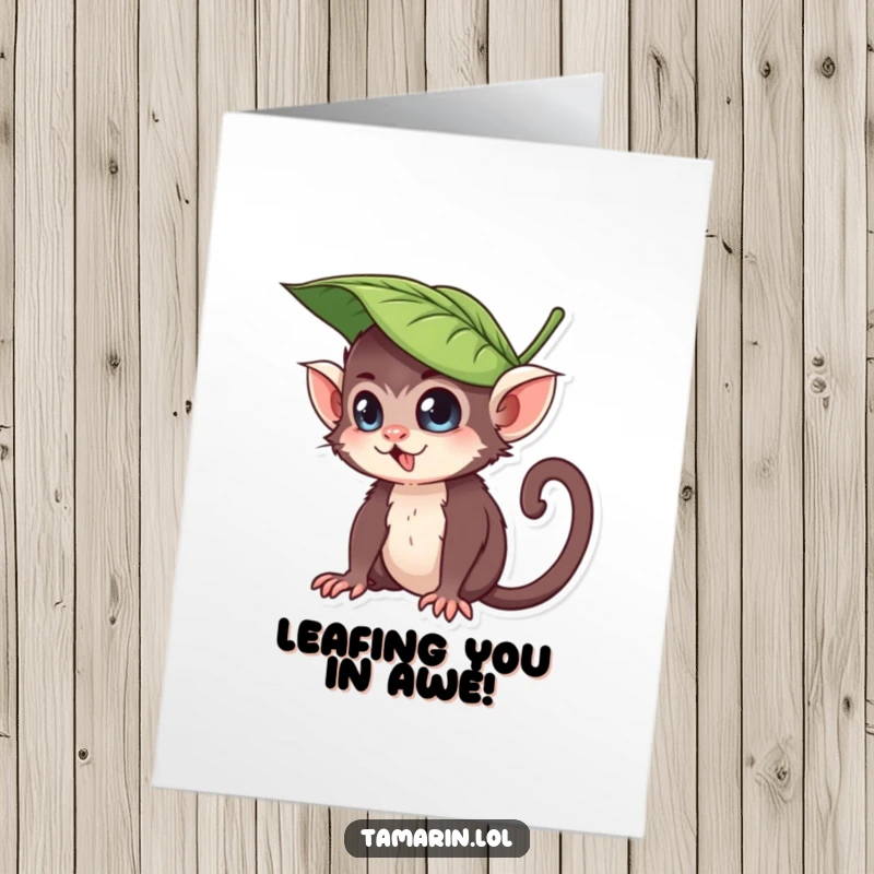 Funny Free Printable Congratulations Card: Cheeky tamarin with a leaf hat, a playful smirk, ready to celebrate big news.