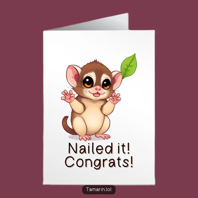Free Printable Tamarin Card: Playful Leaf Catch Congratulations Downloadable Gift