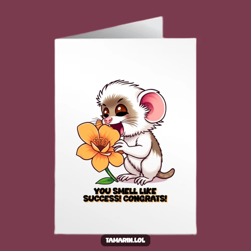 Free Printable Tamarin Congrats Card: Funny Flower Sniffer Downloadable Celebration
