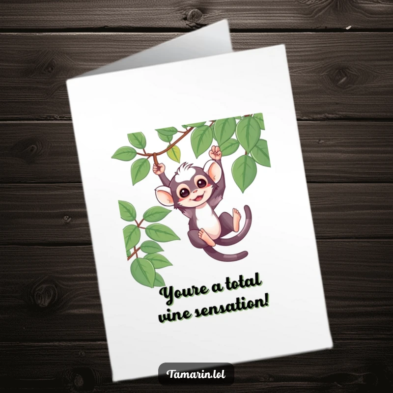 Funny Free Printable Congratulations Card: Tamarin Character Swinging Joyfully