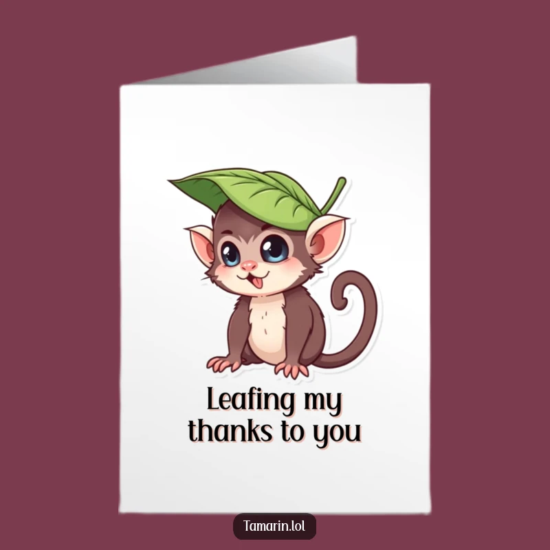 Free Printable Thank You Card: Leaf Hat Tamarin - Humorous Gratitude Art