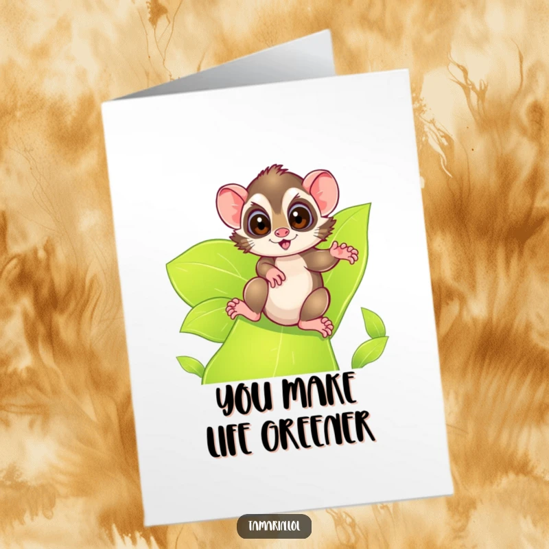 Funny Free Printable Thank You Card: a tamarin with excited eyes sliding down a leafy slide, a fun way to say thanks.