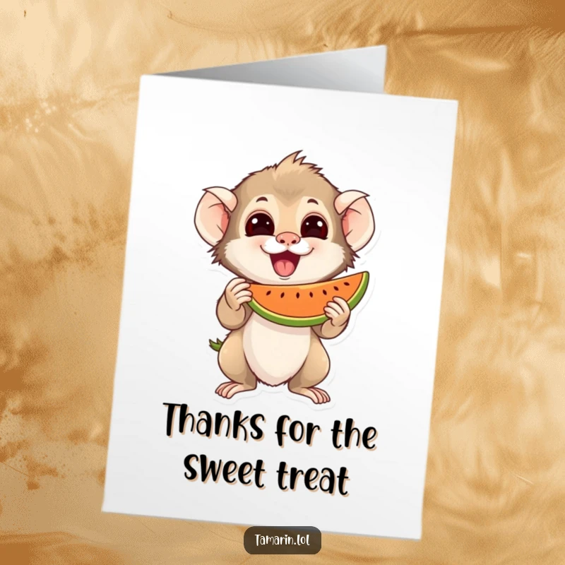 Funny Free Printable Thank You Card: Tamarin Excitedly Holds a Piece of Fruit