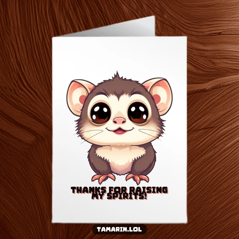 Funny free printable tamarin with big, happy eyes looking up, conveying gratitude.