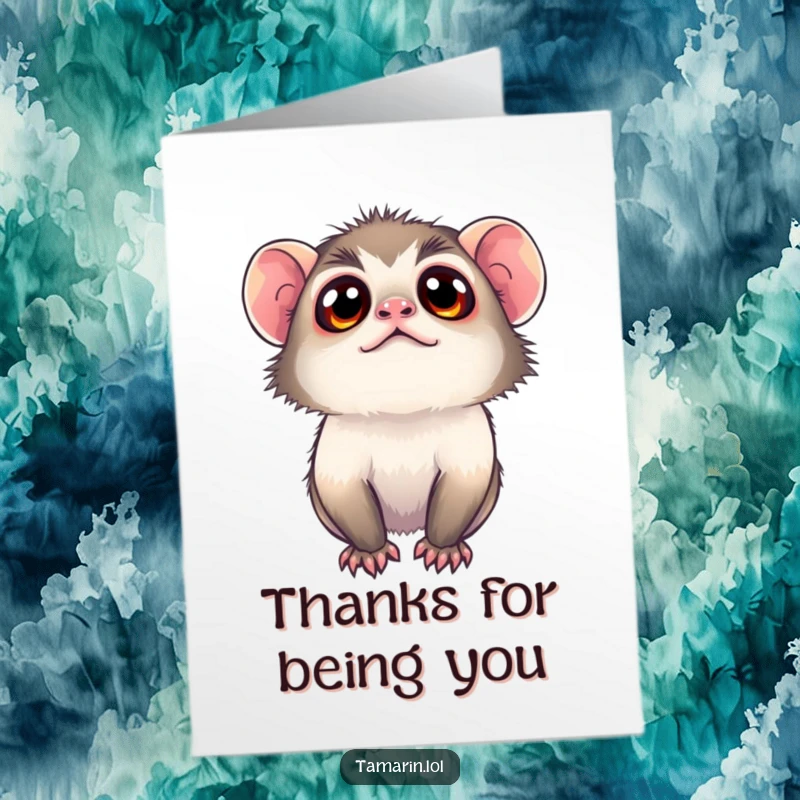 Funny Free Printable Thank You Card: A tamarin with wide, curious eyes expressing heartfelt thanks. A cute and downloadable gift.