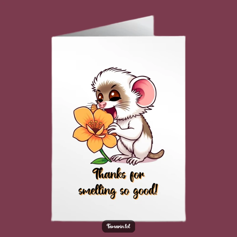 Free Printable Tamarin Thank You Card: Funny Flower Sniffer Downloadable Gratitude