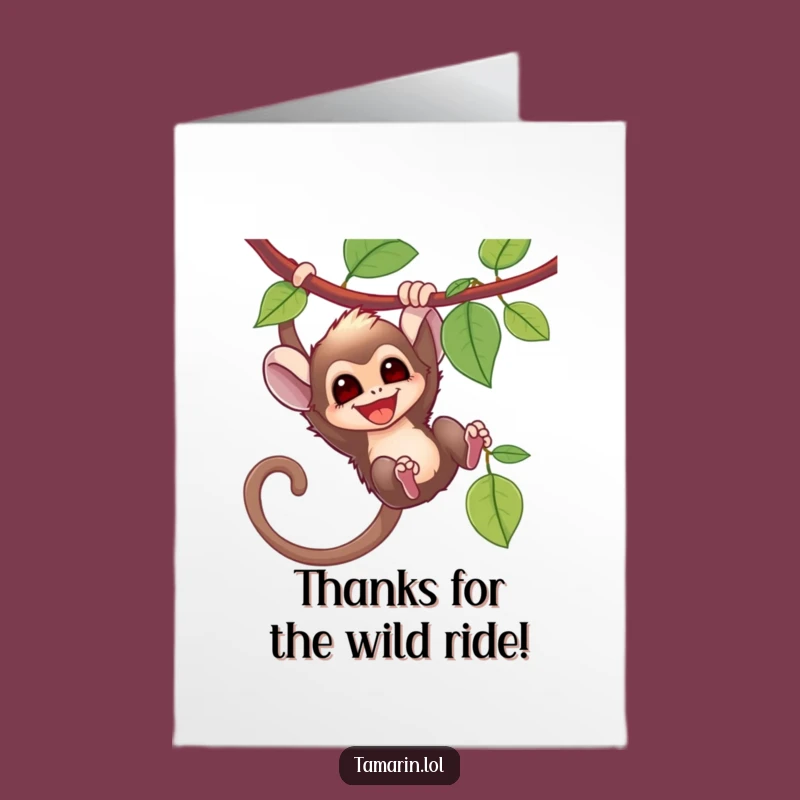 Free Printable Tamarin Thank You Card: Funny Swinging Monkey Downloadable Gratitude