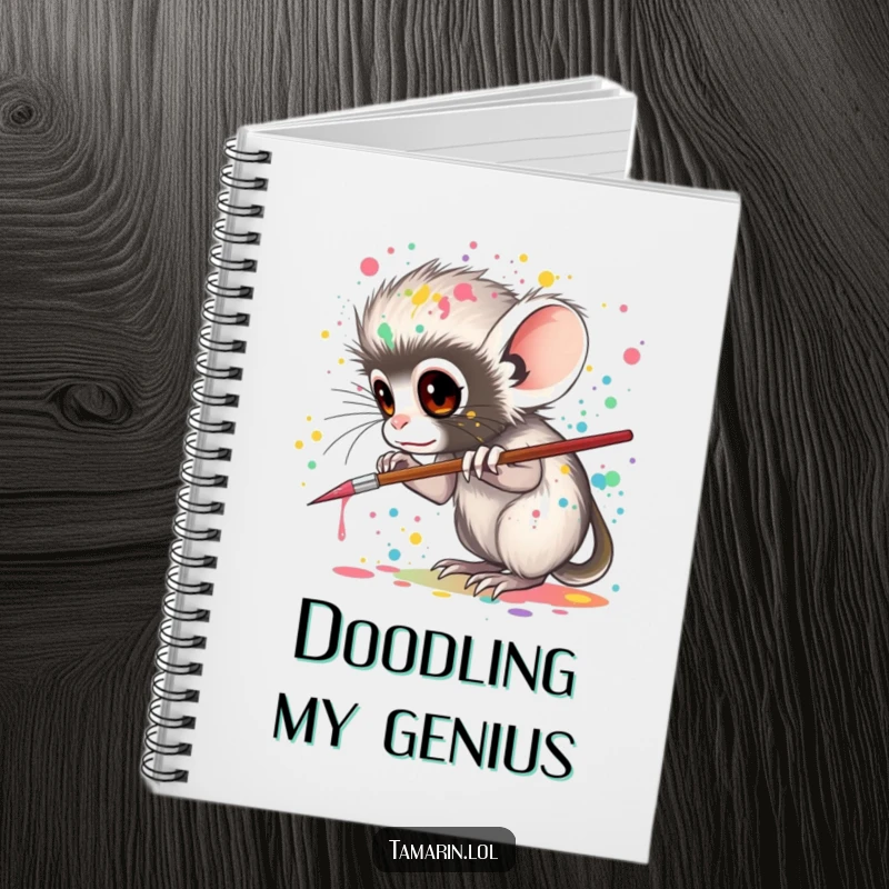 Funny tamarin notebook, featuring a tamarin artistically splattering paint, ideal for jotting down creative ideas and artistic inspiration.