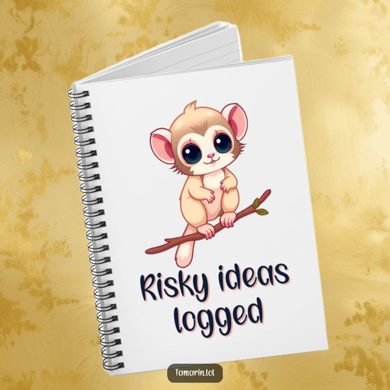 Funny Notebook: A tamarin balances on a thin twig, symbolizing careful planning and steady progress, a perfect funny gift.