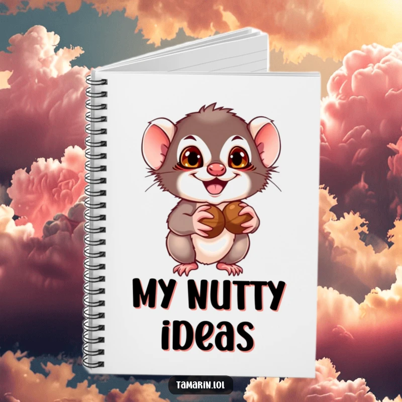 Funny Tamarin Notebook: Adorable tamarin with a mischievous grin holding nuts, perfect for journaling and capturing cheeky thoughts.