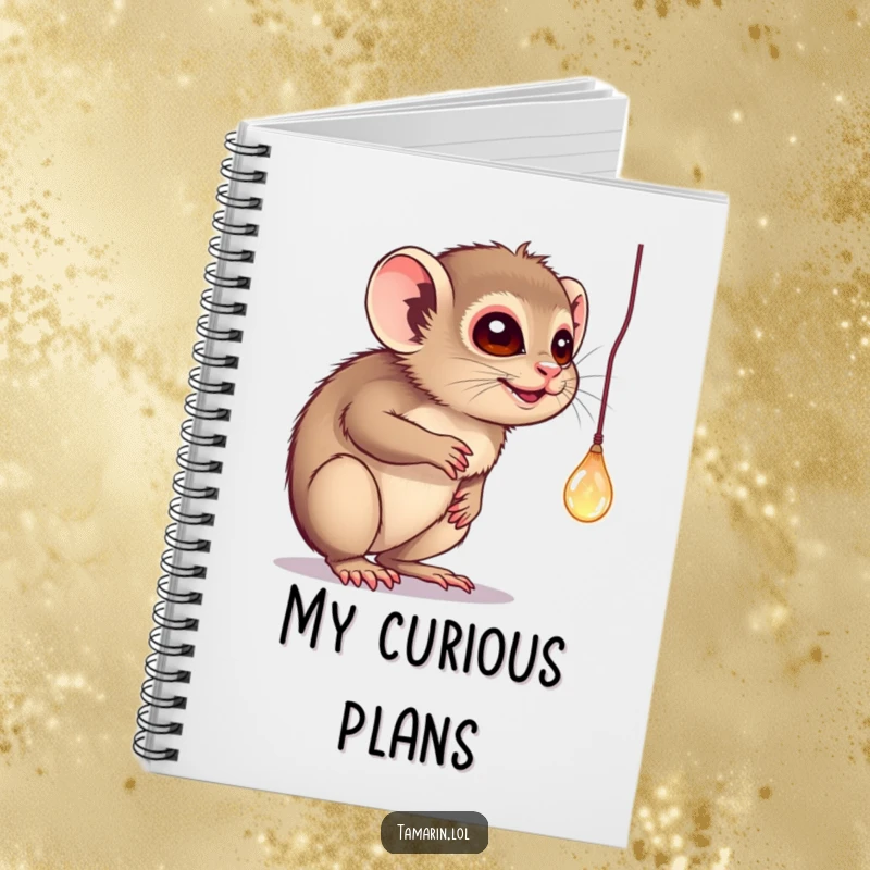 Funny notebook with a tamarin batting playfully at a dangling, sparkling object, perfect for jotting down curious ideas.