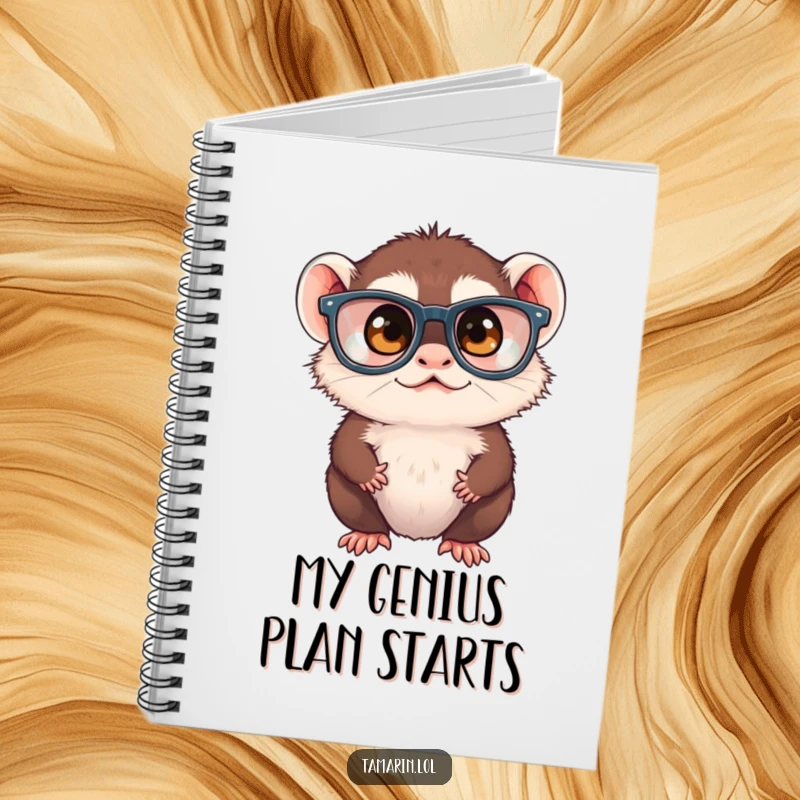 Funny tamarin monkey in large glasses, squinting thoughtfully, on the cover of a notebook, perfect for capturing creative ideas.