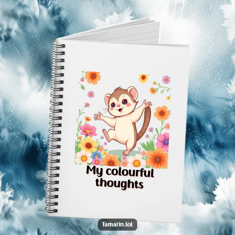Funny Cartwheeling Tamarin Notebook: A notebook featuring a rosy-cheeked monkey doing a cartwheel among flowers, perfect for jotting down energetic thoughts.
