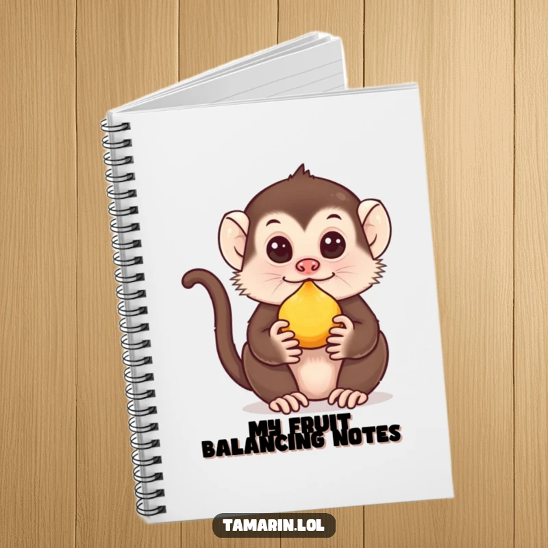 Funny Tamarin Notebook: Adorable tamarin balancing fruit on its nose, perfect for journaling and capturing creative thoughts.