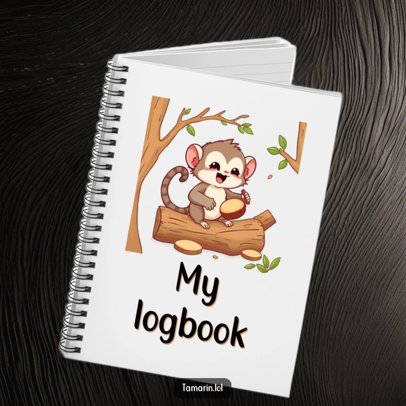Funny tamarin drummer notebook, a happy tamarin drumming, featuring blank pages for notes and creative musical ideas.