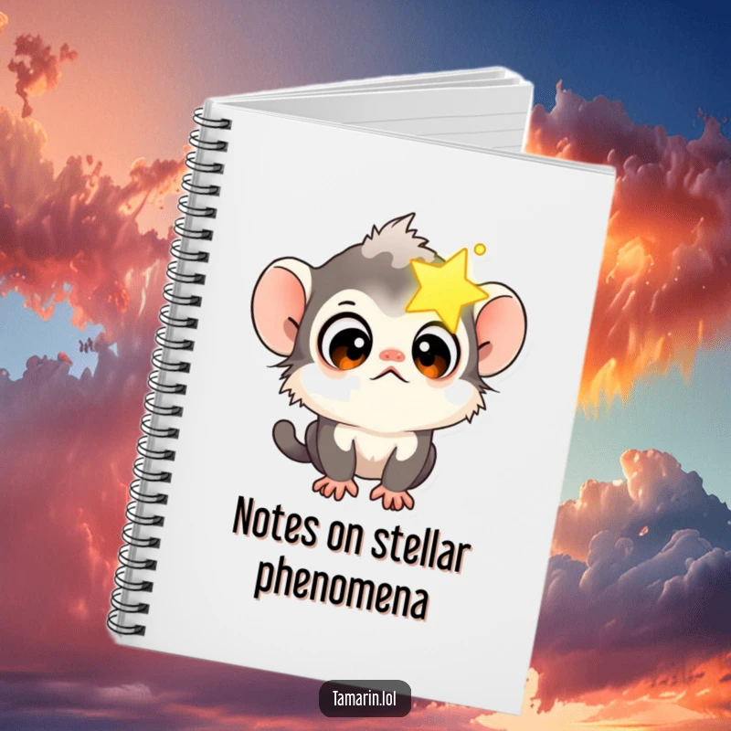 Funny Tamarin Star Gazer Notebook with a curious tamarin monkey looking at a glowing star, great for notes.