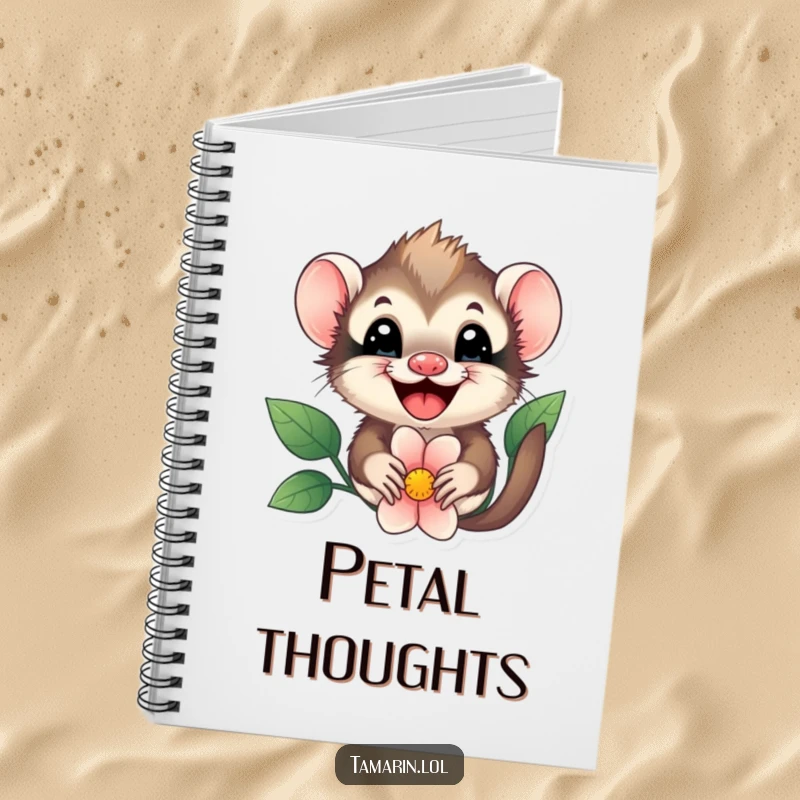 Funny tamarin flower peek notebook, a happy tamarin peeking from behind a flower, ideal for journaling cheerful thoughts and notes.