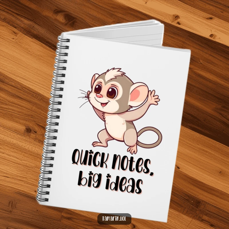 Funny Waving Tamarin Notebook: A notebook featuring a cheerful monkey waving hello with motion lines, ideal for jotting down notes with a friendly touch.