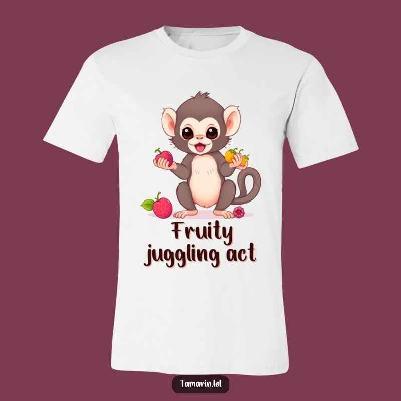Funny Tamarin Monkey Juggling Tee - Comical Fruit Acrobat Shirt for Fun